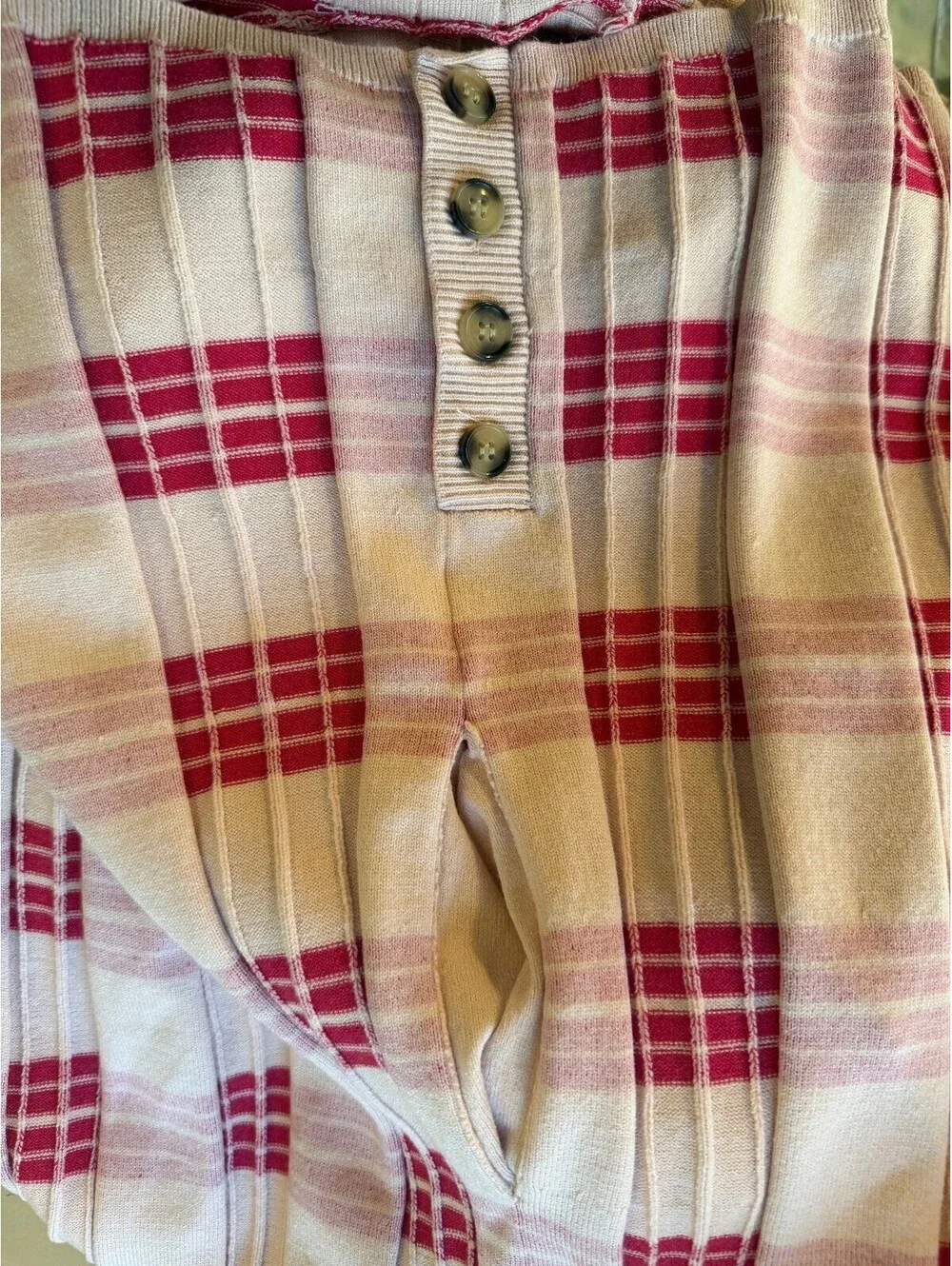 Free People Lewis Plaid Sweater Knit Romper red motif combo SIZE XS #1304